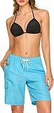 TSLA Women's UPF 50+ Swim Shorts, Quick Dry Water Beach Board Short, Bathing Swimsuit Bottom (Reg & Plus Sizes), Solid Board Shorts Aqua, X-Large