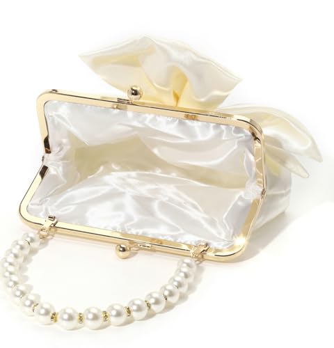 Image of Silk Bow Clutch Purses for Women Cute Pearl Evening Handbag Chic Trendy Evening Clutch Bag for Party Prom Wedding 2025