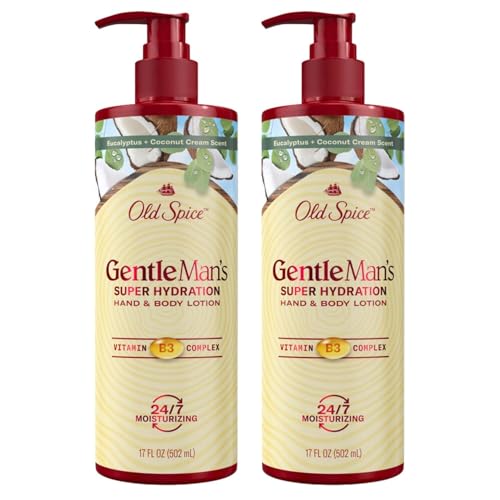 Old Spice Hand & Body Lotion for Men, Gentleman's Super Hydration, 24/7 Moisturizing with Vitamin B3 Complex, Fast Absorping, Eucalyptus & Coconut Cream, 17 oz (Pack of 2)
