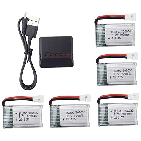sea jump 5PCS 3.7V 300mAh 25C li Battery+5in1 Charger for Syma X11 X11C WLToys V911S A120 XK A150 V966 FX801 UDI U830 U816A Hubsan X4 H107L DFD F180W F180C HS170 HS170C HS177 Parts Li Battery Cover