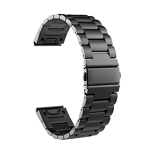 TiMOVO Replacement Band Fit Garmin Instinct/Fenix 6/6 Pro/Fenix 5/5 Plus/Forerunner 935/945, Premium Stainless Steel Quick Release Watch Band Fit Instinct/6 Pro/5 Plus/Forerunner 935/945 - Black