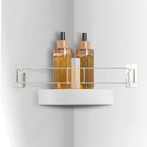 Image of Adorila RV Shower Corner Storage Bar, 7-13 Inches Adjustable Stainless Steel Rod Corner Shelves in Camper, RV Bath Accessory for Securing Toiletries