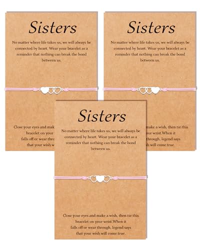 VGWON 3Pcs Pink Sister Gifts Matching Sister Bracelets for Women