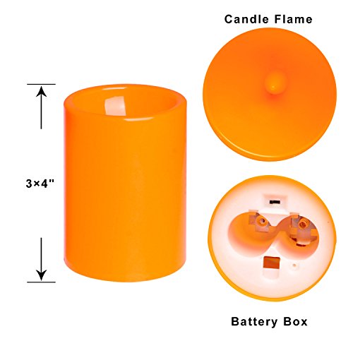 Image of Flameless Flickering Plastic Led Candle, 2-Pack Battery Operated Pumpkin Color Remote Candle ,Fall, Autumn, Halloween Outdoor Decorations, 3x4 inch