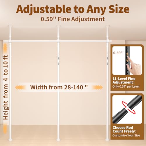 Image of Room Divider for Room Separation,4-10ft(H) 28-140inch(W) Adjustable Temporary Privacy Wall Divider, Tension Curtain Rods No Drilling, Heavy Duty Partition Space Separator Freestanding,White