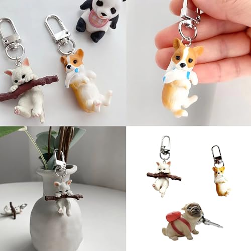 Schlüsselanhänger mit Cartoon-Katze, Hund, süßer Anhänger, Ornament, Schlüsselanhänger, Rucksack-Dekoration für Frauen und Mädchen, Mops-Schlüsselanhänger, Length: 6.2cm