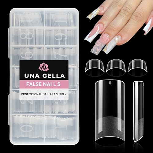 Image of UNA GELLA No C Curve Medium Square Nail Tips 504 Pcs Half Cover Square Gel Nail Tips Pre-file Half Matte Straight Nails Tips Clear Fake Nails For Nail Extension Home DIY Salon with Box