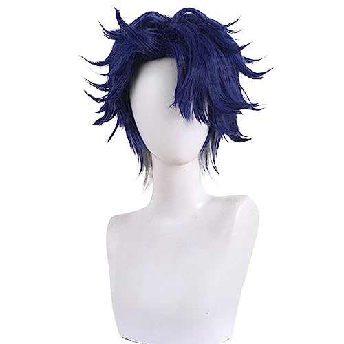 Dark Blue Cosplay Wig with Short Curly Heat Resistant Synthetic Hairs for Women Men Halloween Comic Con Cos Anime Replacement Wig - Image 2