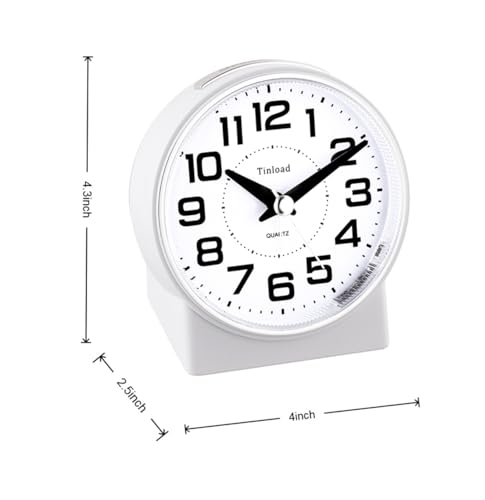 Image of Tinload 4.3 inch No Ticking Analog Alarm Clock,Silent Readable for Seniors,Easy to Set,Gradual Rise Alarm,Big Numbers,On /Off Switch on Side,Gentle Wake,Snooze,Lighted on Demand,Battery Operated,White