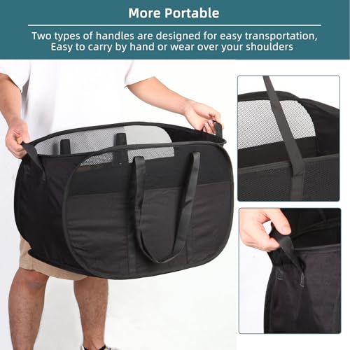 Image of Collapsible Laundry Baskets, Tear Proof Pop Up Laundry Hamper with Dual Handles, Durable Foldable Laundry Basket, Easy to Carry Laundry Hamper for Home, Laundry Room, Bedroom, Dorm, Travel Black