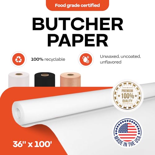 Image of White Butcher Paper Roll 36 inch x 1200 inch (100 feet) - USA-Made Natural Paper