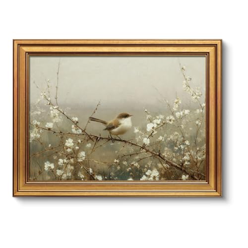 Image of VIYYIEA Vintage Gold Framed Wall Art for Living Room, Sparrow Canvas Prints Home Decor, Spring Painting Picture, Bedroom Wall Decor Gifts for Friends or Family -【Sparrow on Branches】-(16L x 12W)