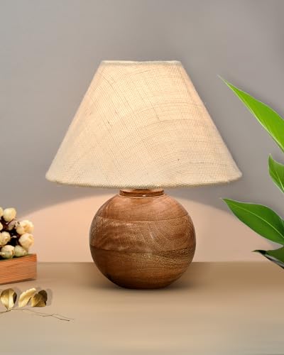 Homesake ®Rustic Wooden Cute Table Lamp with Small Round Base Des...