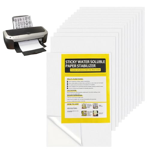 Lotnery 10Pcs (29.7x21cm) A4 Water Soluble Embroidery Paper, Stick & Stitch Patterns, Transfer Paper for Print or Draw Patterns Best for Hand & Machine Embroidery