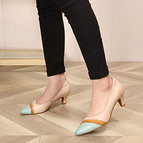 Image of Mona flying Women's Leather Pump Med Heel Pointed Toe Office Dressy Shoes