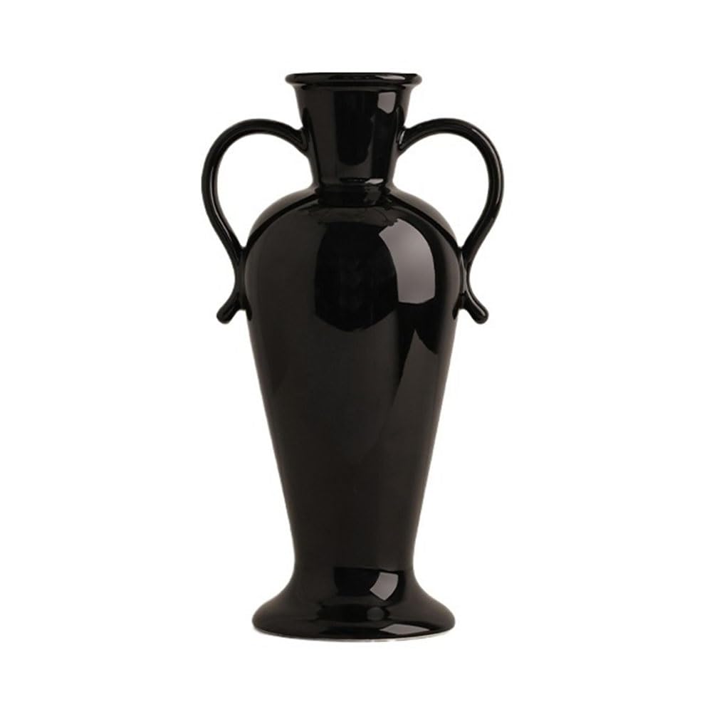 B3f7m4r9j2 Black Vase Vintage Double Ear Ceramic Vase Home Decor For Living Room Desktop Flower Arrangement(Black)