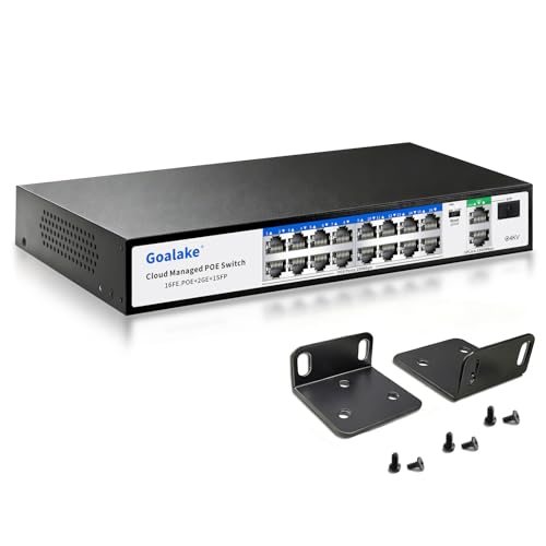 Image of 19-Port Ethernet PoE Switch, 16 PoE+ Ports @240W, 2 Uplink Gigabit Ports + 1 Combo SFP Slots, Easy Smart Managed Ethernet Switch, Metal Plug and Play, AI Extend &Vlan, Fanless, Overload Protection