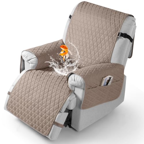 Image of TAOCOCO 100% Waterproof Recliner Chair Covers, Non Slip Recliner Covers that Stay in Place, One-Piece Washable Reclining Chair Cover with Elastic Straps, Taupe, Fits 22 inch Seat Width