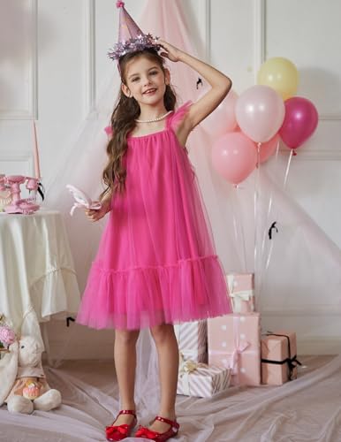 Image of Arshiner Toddler Tulle Dress for Girls Layered Tutu Ruffle Dresses Swing Twirly Fairy Summer Birthday Party Wedding Sundress
