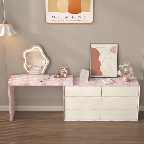 Image of Extra Wide Marble Contact Paper Granite Peel and Stick Wallpaper Pink Glossy 31.5x354 inch Countertop Contact Paper for Kitchen Bathroom Self-adhesive Waterproof Decorative Film Marble Vinyl Wrap