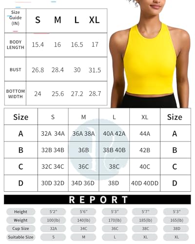 Image of RUNNING GIRL Sports Bras for Women High Impact Seamless Ribbed Longline High Neck Workout Crop Tank Tops(BX3067Yellow,XL)