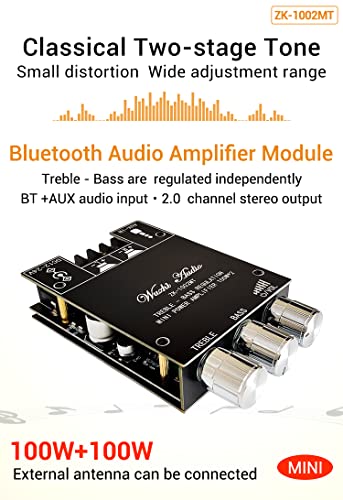 WANGCL Placa amplificadora Bluetooth estéreo HiFi 2.0 TPA3116D2 2x100W, módulo amplificador de audio, control de graves y agudos, circuito amplificador de potencia digital, diente azul, 5.0 AMP de - imagen 2