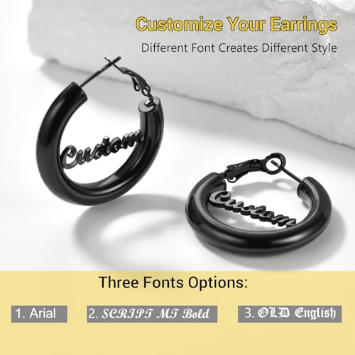 Image of Stainless Steel Chunky Hoop Earrings For Women, Minimalist and Chic, Black /Gold Plated, Round Hoops Earrings Hypoallergenic, Size: 30mm /40mm /60mm /80mm, Come with Box