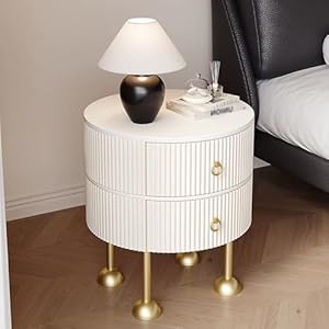 LYXWGRZD Runder Nachttisch mit 2 Schubladen (60cm)