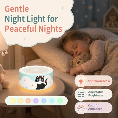 Image of Kipcush White Noise Machine for Baby & Adults, Sleep Sound Machine with 30 Soothing Sounds, 8-Color Night Light, Memory Function, White Noise for Sleeping, Nursery, Office, Travel, Relaxation