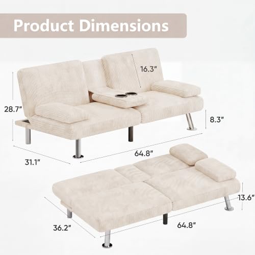 Image of Flamaker Futon Sofa Bed, Modern Corduroy Convertible Folding Futon Set
