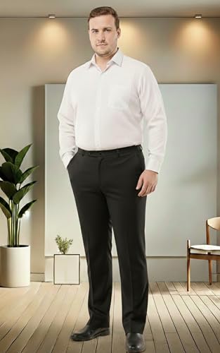 Image of SaintX Men's Premium Plus Size Formal Trousers | Regular Fit Upto 2 inch Techno Flex Waistband | Wrinkle Resistant | Stretchable Triple Blend, Easy Care Fabric | Office & Business Wear