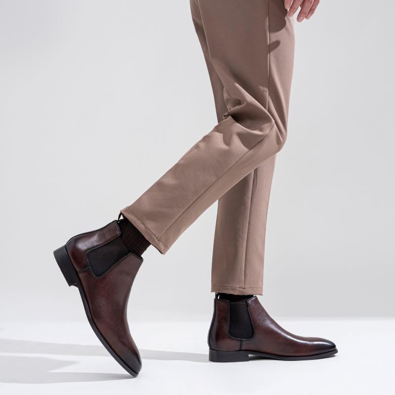 Jousen Chelsea Boots Men Polished Leather Dress Boots Stylish Classic Retro Slip On Boots for Men - Image 3