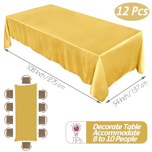 RUDONG M 12 Pack Gold Satin Tablecloth, 54 x 108 Inch Silky Satin Table Cloth Rectangle, Bright Smooth Satin Table Cover for Weddings, Banquet, Parties Dinning Decoration by RUDONG M - Image 3