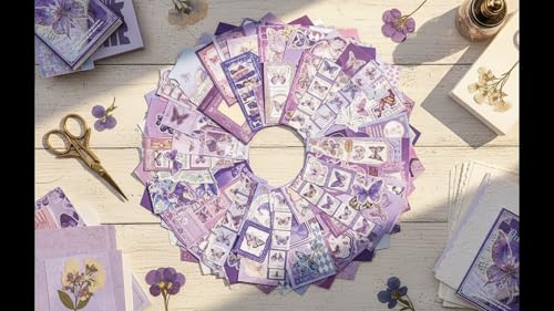 Image of ATIRAMANIYA 346Pcs Paper Vintage Aesthetic Scrapbook Kit Scrapbooking Supplies Kit with Junk Journal, Stationery, Washi Stickers A6-Grid Notebook Journaling Gift for Girl (Purple Butterfly)