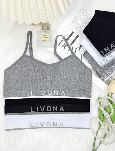Livona Training Bras for Girls-Sports Bra for Teen Wireless Fitness Padded Everyday Bralette Crop Cami Tank Top(6-14)3