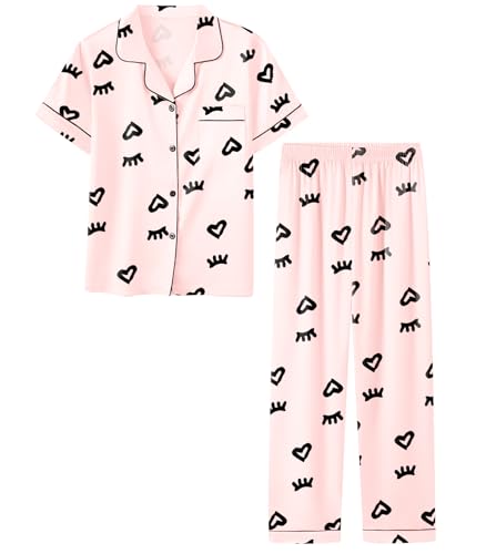 Umeyda Pajamas for Girls, Satin Pjs Silk Soft Summer 2Pcs Lightweight Loungewear Nightwear Bridal...