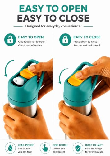 Image of Stainless Steel 600ML Sipper Water Bottle for kids & adults | Leakproof BPA Free School Water Bottle | Camping Adventure Print Steel Sipper Bottle (Pack of 1, Green)