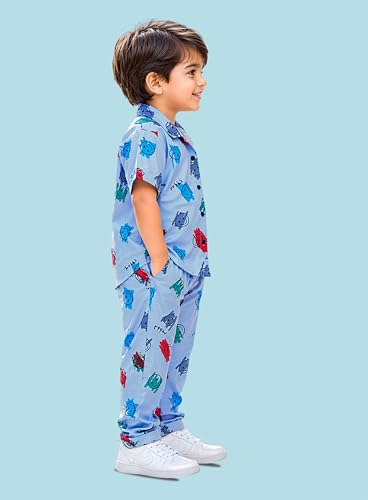 Image of 3BROS Unisex Pure Cotton Short Sleeve Kids Night Dress for Boys & Girls Nightwear /Sleepsuit /Sleepwear /Loungewear Night Suit for Boys and Girls Top and Pyjama Combo Set