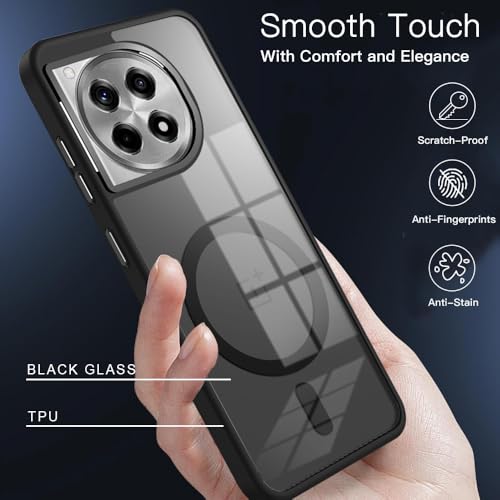 Image of KARWAN Translucent Hybrid Back Case Cover Compatible with Oneplus 12 Shockproof Case with Camera Protection, N52 Magnet Cover Case with Magnetic MagEaze Wireless Charging Cover (Black)