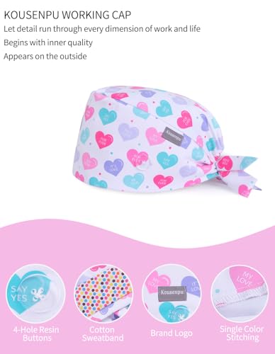 Image of Kousenpu Scrub Caps for Women, Adjustable Women's Surgical Cap with Buttons, Breathable Cute Design for Nurses and Doctors