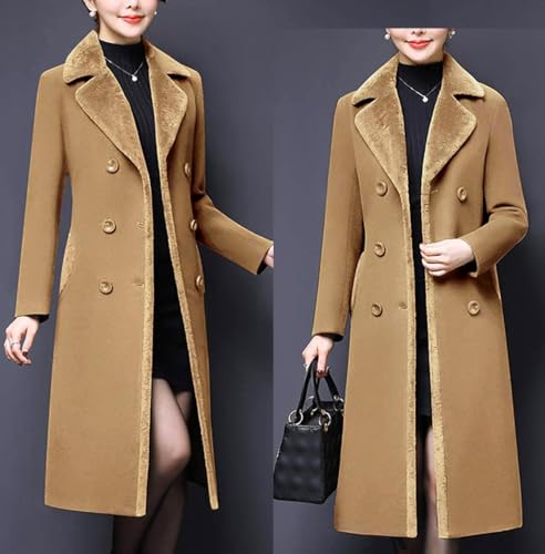 IDEALSANXUN Fur Collar Wool Coats for Women Double Breasted Long Peacoat Jackets4