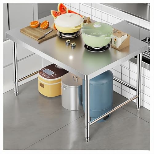 Mesa de trabajo ajustable de acero inoxidable de 80 cm, banco de cocina resistente con esquinas redondeadas, diseño anticolisión, ideal para uso doméstico y comercial, mesa de embalaje extraíble