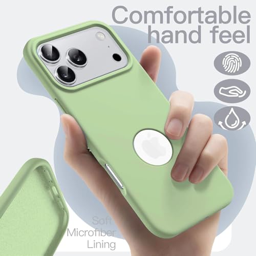 Image of Elzzi Microfiber Cover Compatible for iPhone 17 Pro Max Case Silicone Cases Protective Anti Fingerprint Non Slippery Shockproof Back Covers (Matcha Green)
