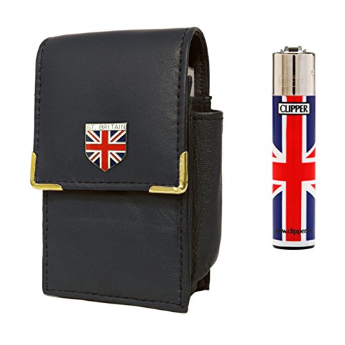 Qualità porta sigarette in pelle con smalto Union Flag badge
