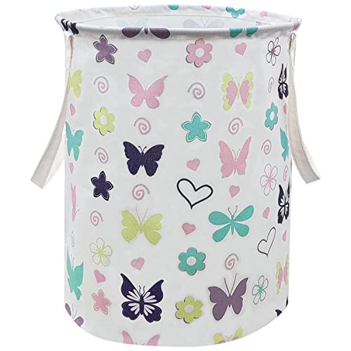 Image of FXOLCSHE Large fabric laundry basket,foldable waterproof laundry hamper, books/pets/lovely toy bin, dirty clothes storage basket with extended canvas handle(Butterfly)
