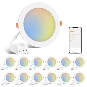 Smart Recessed Lighting 4 Inch Work with Alexa 2700K~5700K CCT Selectable,12W Eqv 110W 1000 LM High Brightness Recessed Ceiling Light,Bluetooth LED Canless Downlight-ETL&FCC,12 Pack