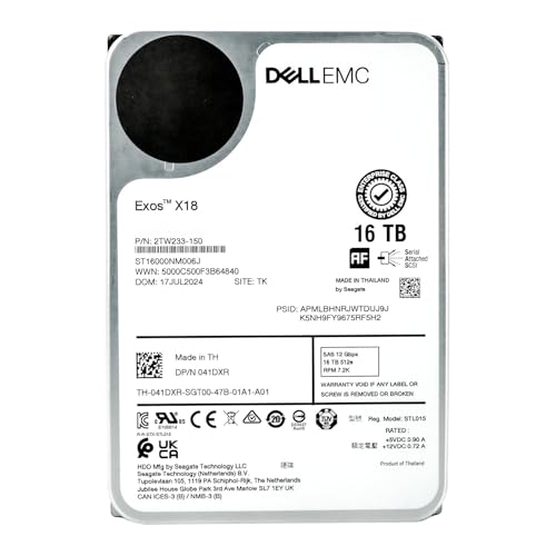Dell/Seagate Exos X18 ST16000NM006J 16TB 7.2K RPM SAS 12Gb/s 512e 3.5in Enterprise Hard Drive