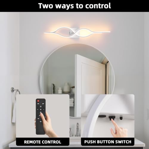 Image of Battery Operated Wall Sconces Set of 2, White 31.4'' LED Dimmable Wall Sconce with Remote Control, Adjustable Color Temperature Brightness for Living Room Bedroom and Hallway Rechargeable Lighting