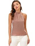 Allegra K Damen Satin Punkte Pailletten Neckholder Oberteil Elegant Ärmellos Top Bluse Rosa S