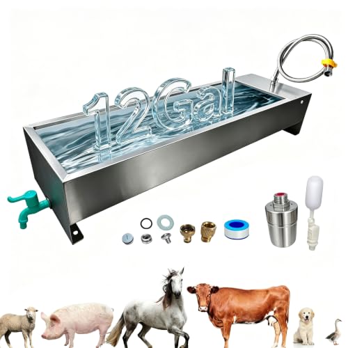 Paiaojia Automatic Livestock Water Trough Animal Stainless Steel Larger Automatic Waterer with Float Valve Kit for Goat Cattle Horse Hog Pigs Dog Water Dispenser Outdoor 39.5*11.8*7.8 12 Gallons